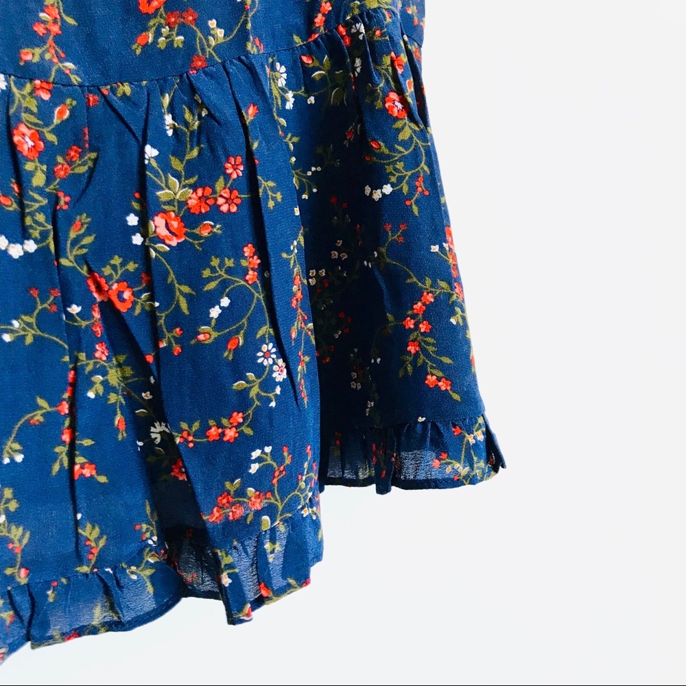 Madewell Silk Stanza Ruffle Hem Navy Blue Keyhole Floral Blouse Size Small - Picture 7 of 10